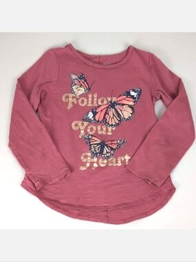 💠 Oshkosh Heart Long Sleeve Tshirt Gold Butterfly Sequin Girls Top